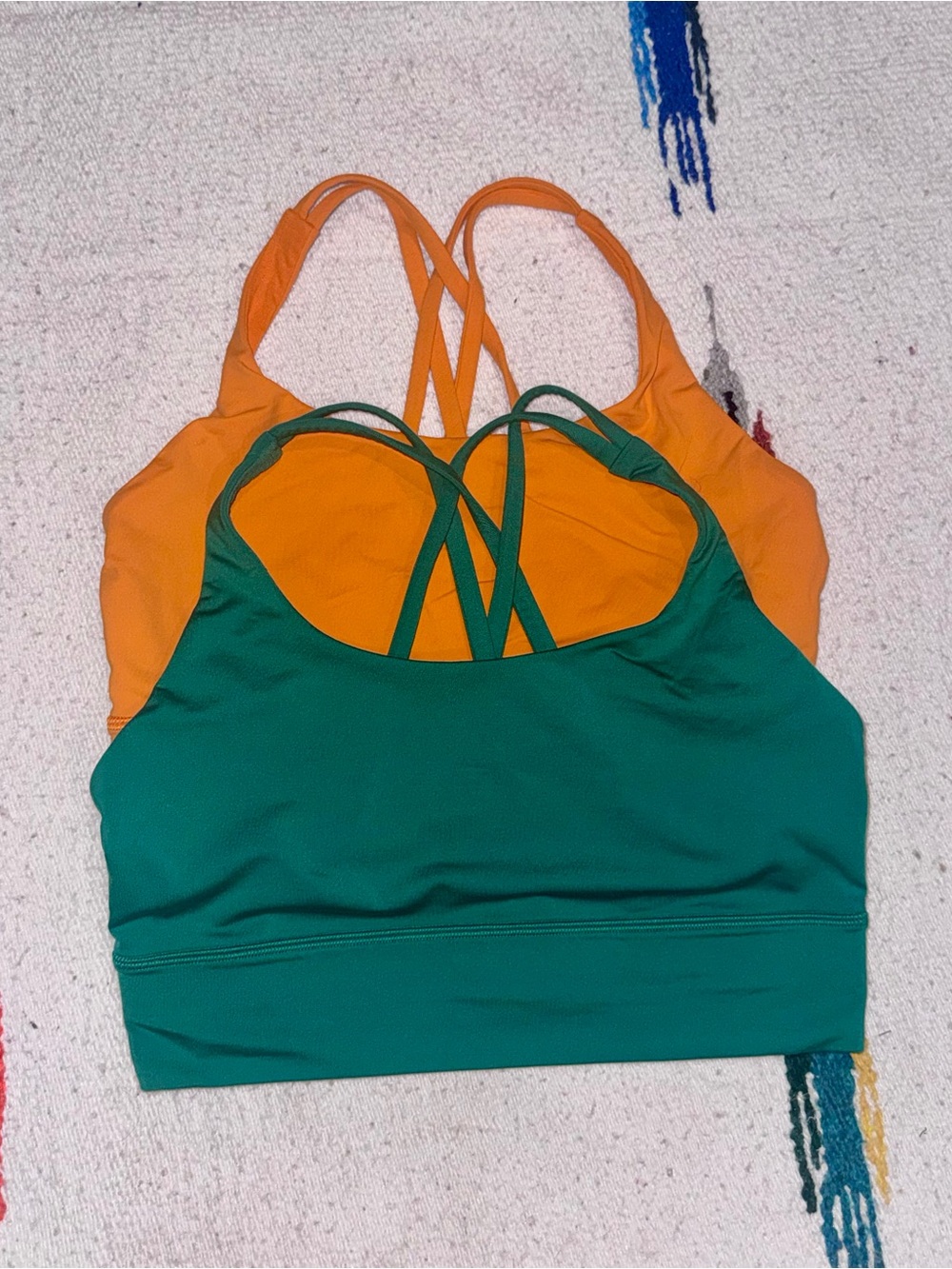 lululemon athletica Strappy Sports Bras in Orange & Green | Size 8